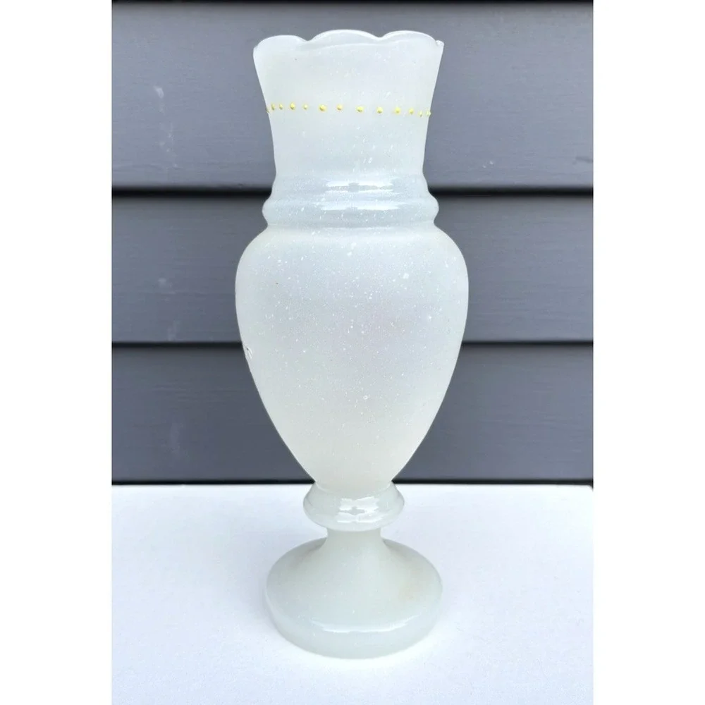 Antique Bristol opaline blown glass matched vases hand painted butterflies EVC